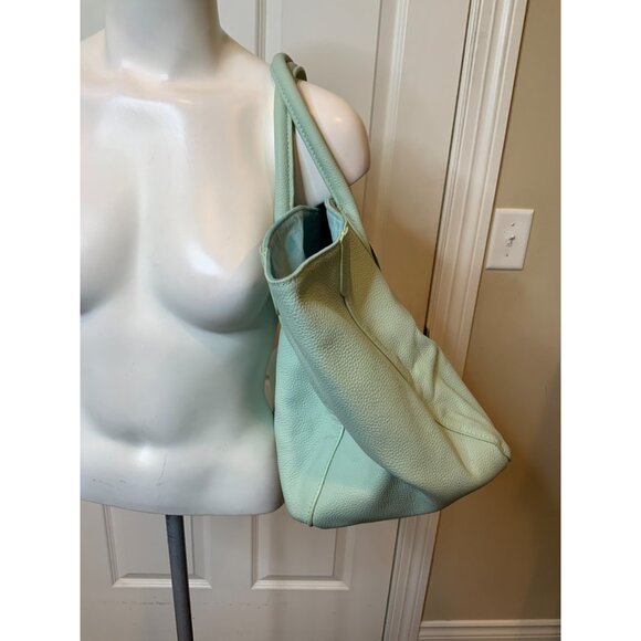 Beck Carlyle Seafoam Blue Pebbled Leather Large Tote $420 - Picture 2 of 6